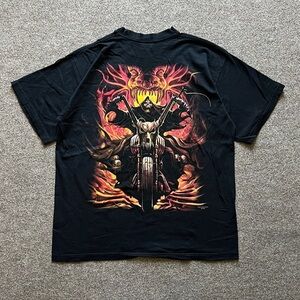 Y2K ‘07 Skulbone Fire Death Skull Skeleton Biker Black T-shirt Mens XXL NWOT